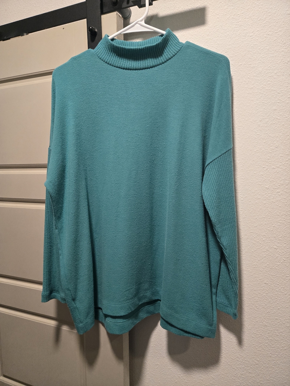 LOFT Teal Ribbed Mock Neck Pullover